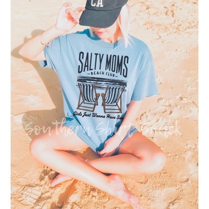 Salty Moms Beach Club T shirt  | Blue Jean comfort colors t shirt | Summer Beach T shirt Hoodie, Sweatshirt