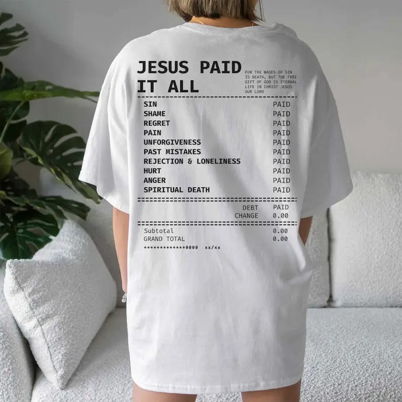 Salvation Jesus Paid It All Shirt Christian Receipt Shirt Trendy Christian Tshirt Faith Based T Shirt Scripture Shirt...