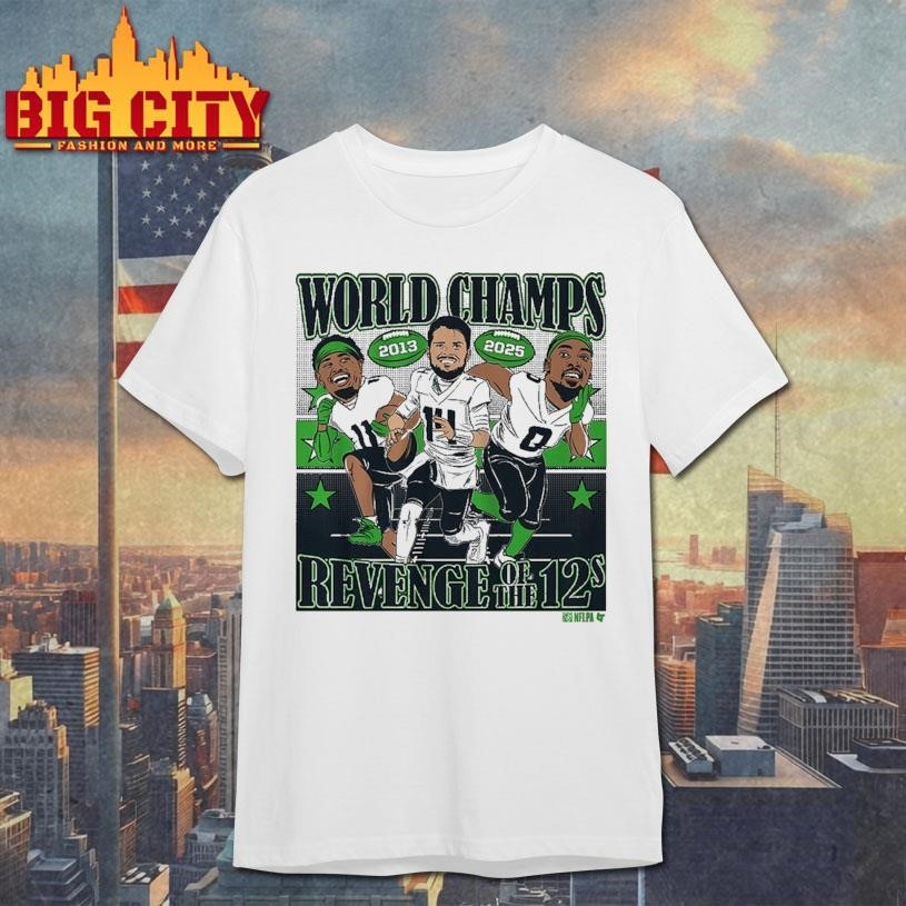 Sam Darnold, Jaxon Smith-Njigba, & DeMarcus Lawrence World Champions Caricatures Shirt