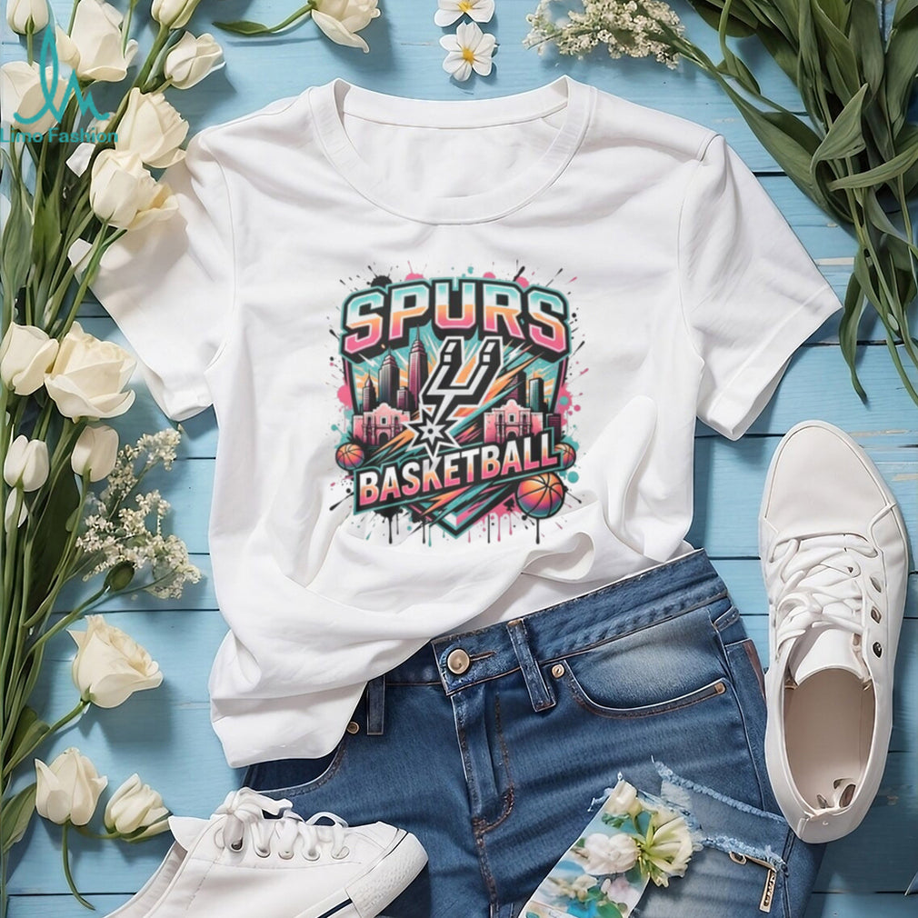 San Antonio Spurs Basketball City Skyline Splatter Design T Shirt