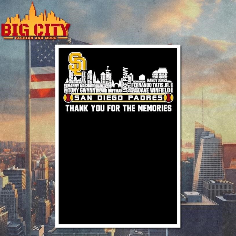 San Diego Padres Players Names City Skyline Thank You For The Memories Tee Shirt