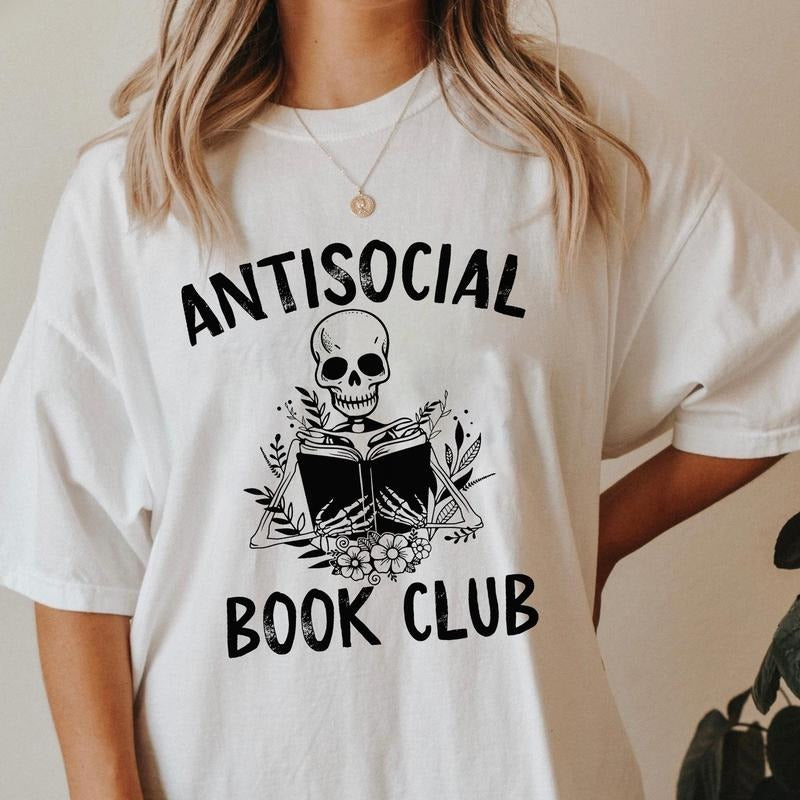 Sandjest Book T-Shirt Antisocial Book Club Gift for Women Girl Friends Bookworm Hoodie, Sweatshirt | UrbanDripWear.com
