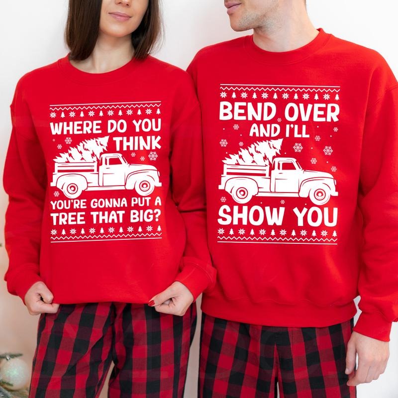Sandjest Christmas Funny Sweatshirt Gifts for Couple Husband Wife Girlfriend Boyfriend T-Shirts, Hoodie | UrbanDripWear.com