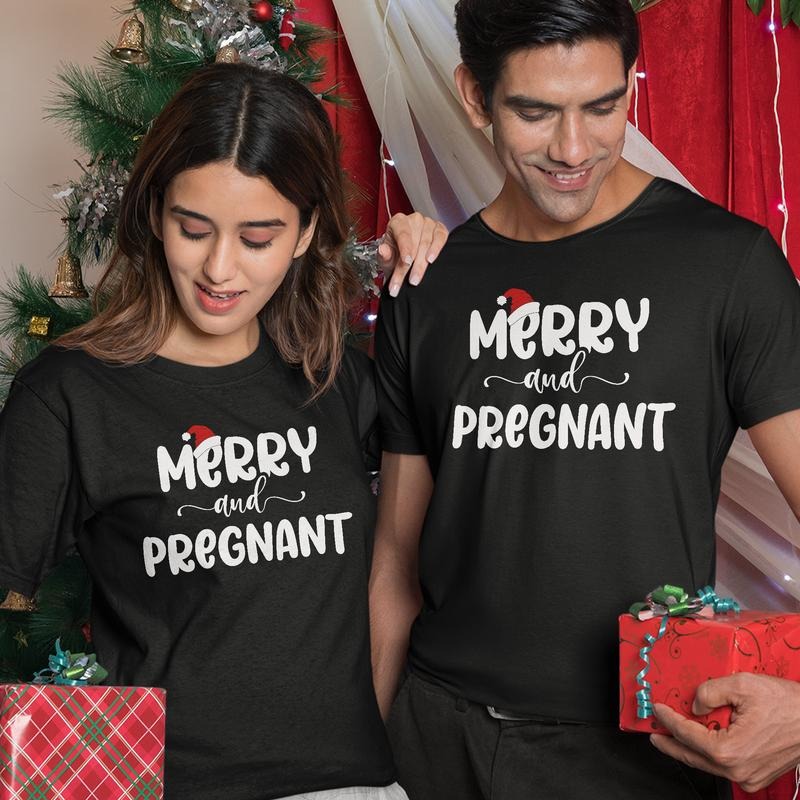 Sandjest Christmas Shirt for Pregnant Women Cute Gift on Xmas Hoodie, Sweatshirt | UrbanDripWear.com