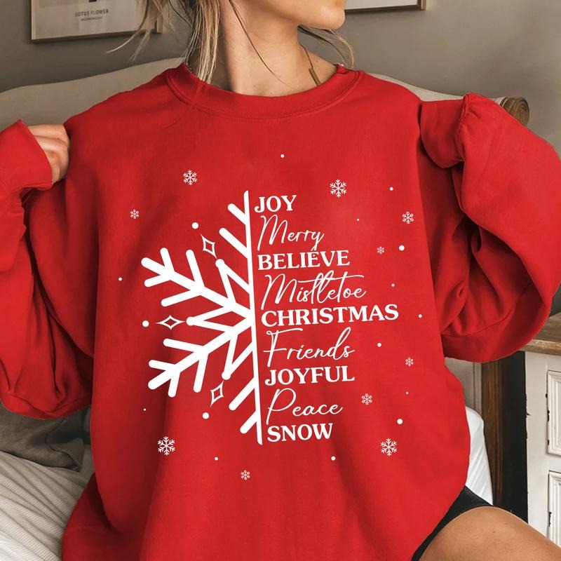Sandjest Christmas Sweatshirt Joy Merry Believe Mistletoe Shirt for Women Girls Merry Christmas Xmas Gift Hoodie