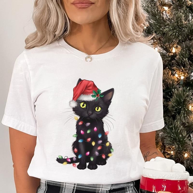 Sandjest Cute Christmas Cat T-shirt Gift for Cat Lovers Pet Lover Women Girl Friend Hoodie, Sweatshirt | UrbanDripWear.com