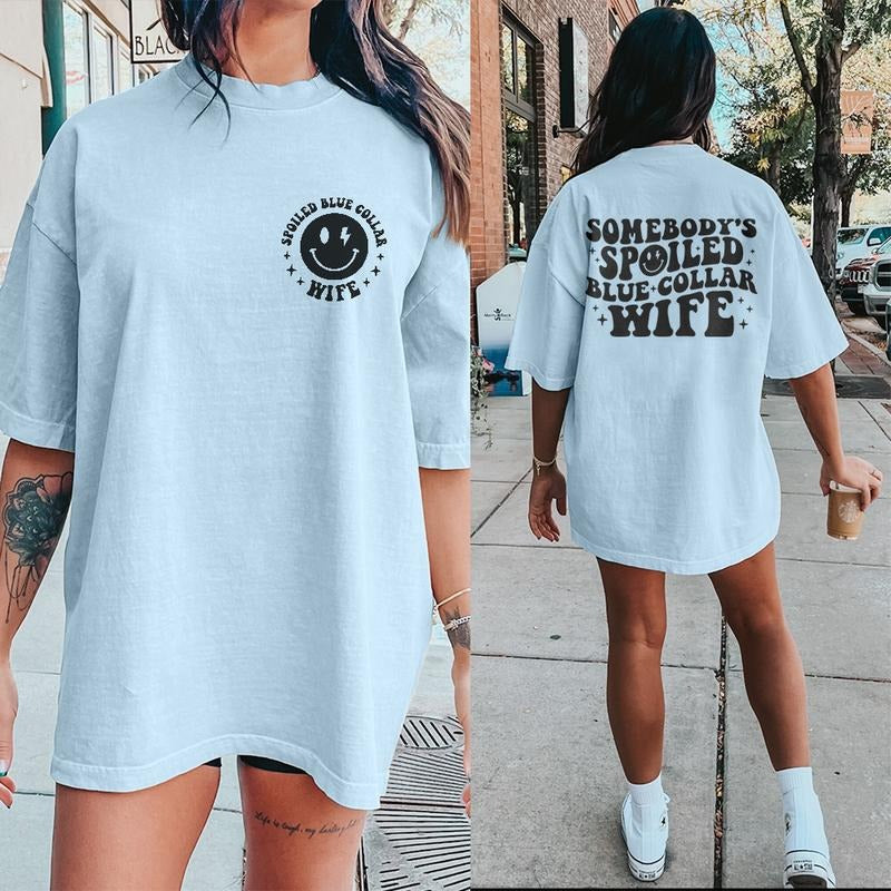 Sandjest Funny T-Shirt for Wife Girlfriend Blue Collar Wife Christmas Birthday Gift Hoodie, Sweatshirt | UrbanDripWear.com