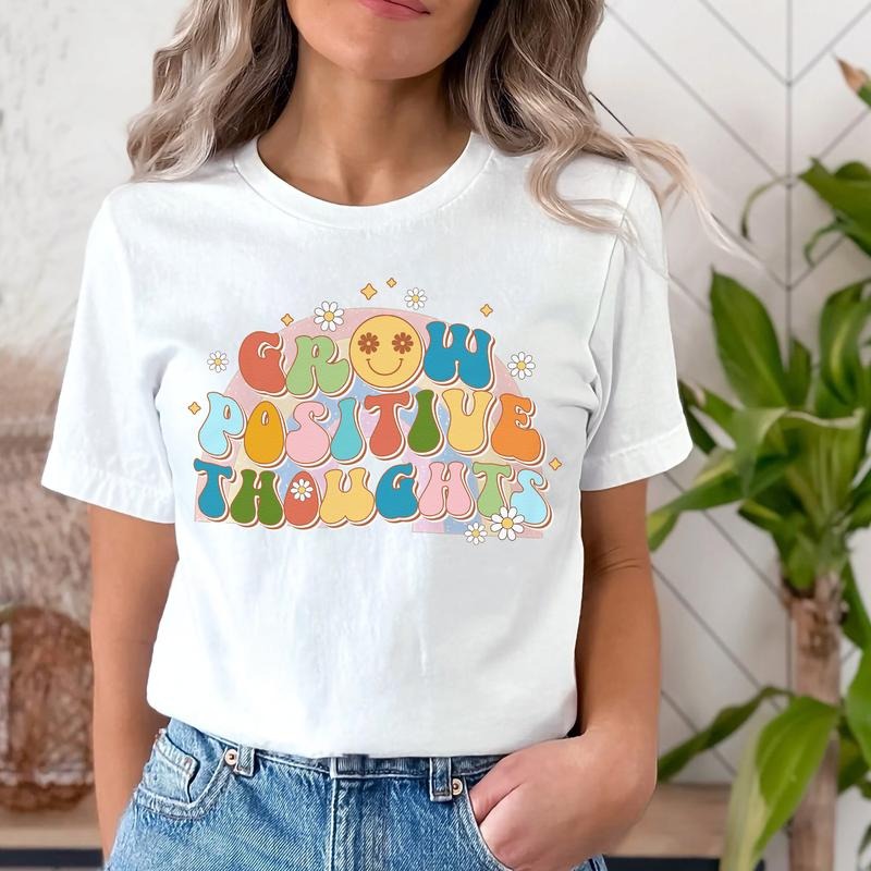Sandjest Grow Positive Thoughts Inspirational Groovy Style Shirt for Women Girl Friends Hoodie, Sweatshirt