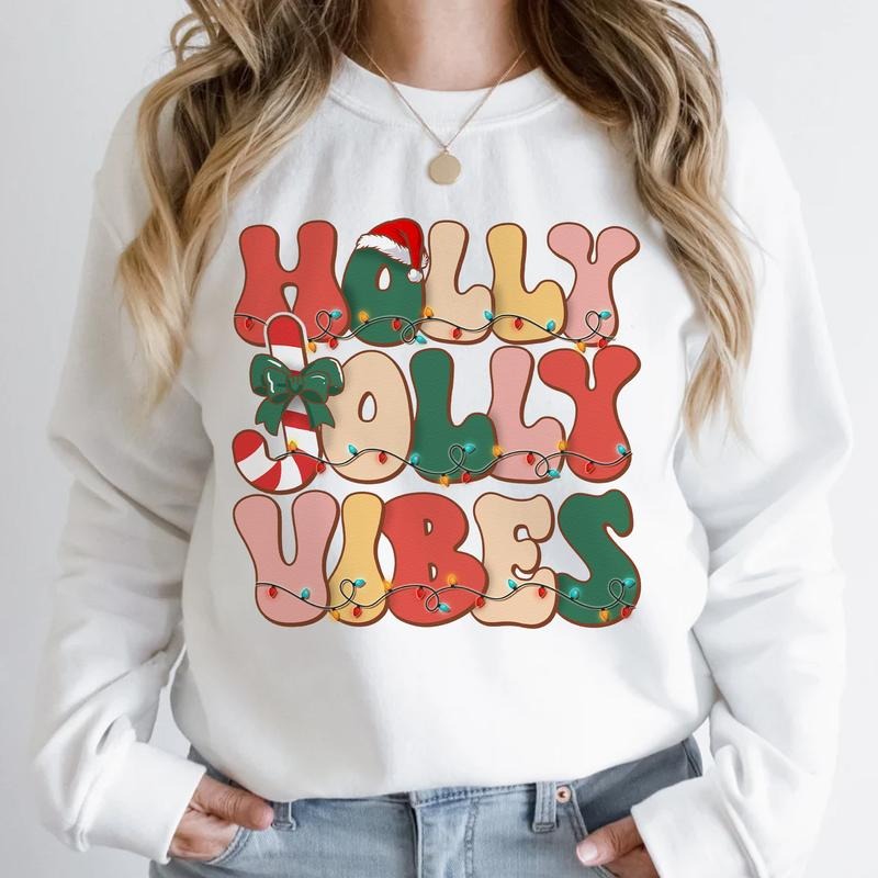 Sandjest Holly Jolly Vibes Retro Christmas Shirt, Holly Jolly Vibes Shirt, Vintage Christmas Shirt, Vintage Groovy Holly...