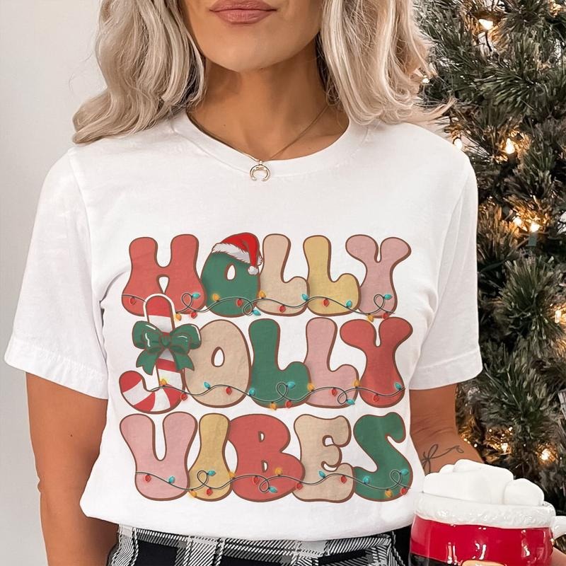 Sandjest Holly Jolly Vibes Retro Christmas Tshirt, Holly Jolly Vibes Shirt, Vintage Christmas Shirt, Vintage Groovy Holly...