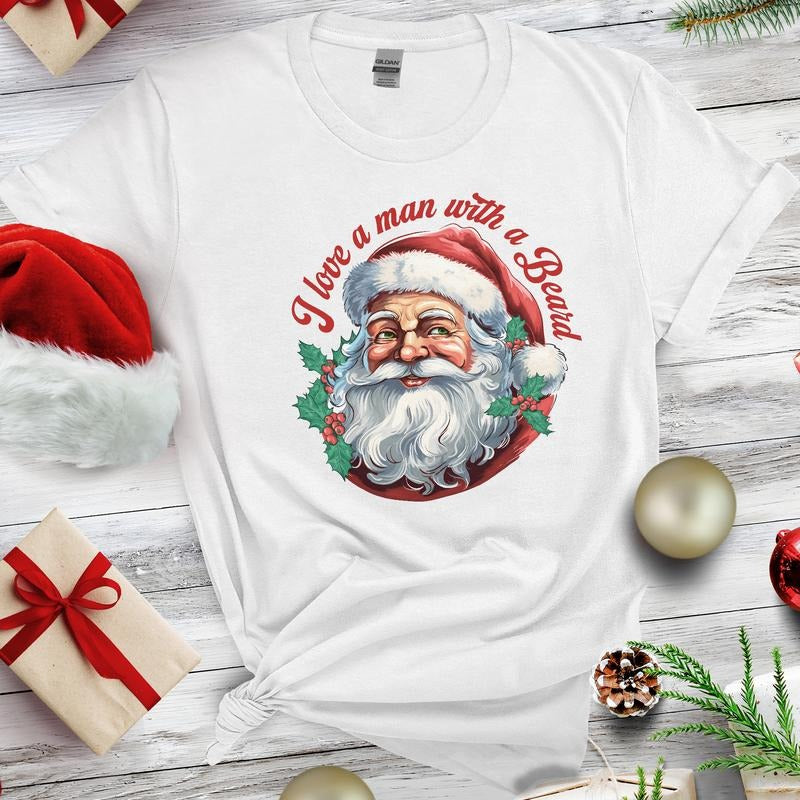 Sandjest I Love A Man With A Beard Christmas Shirt Funny Santa Beard for Women Funny Xmas Shirt Hoodie, Sweatshirt