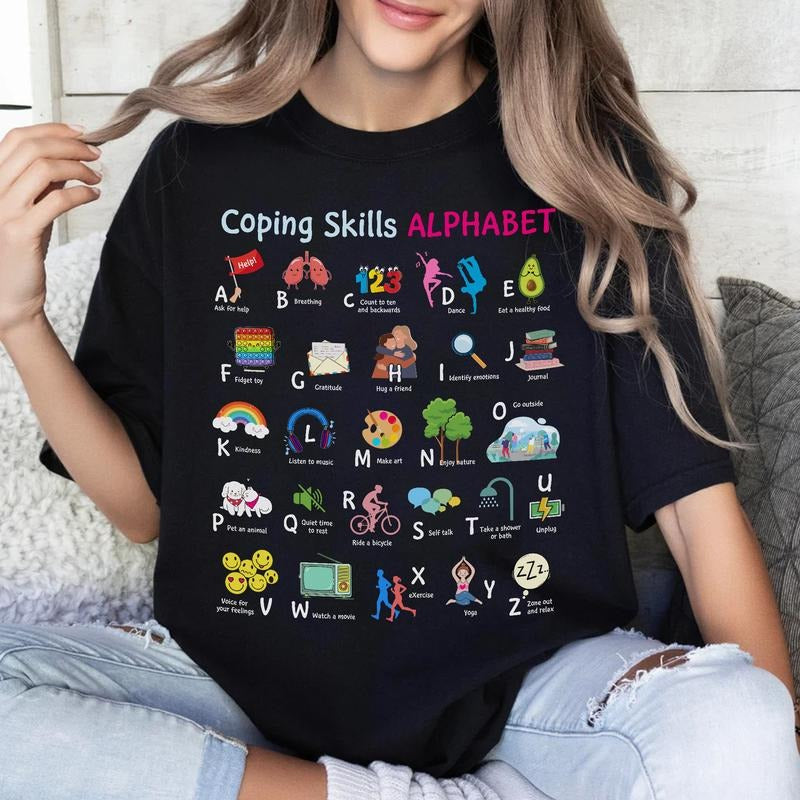 Sandjest Inspirational T-Shirt Coping Skills Alphabet Gift for Women Girl Friend Hoodie, Sweatshirt | UrbanDripWear.com