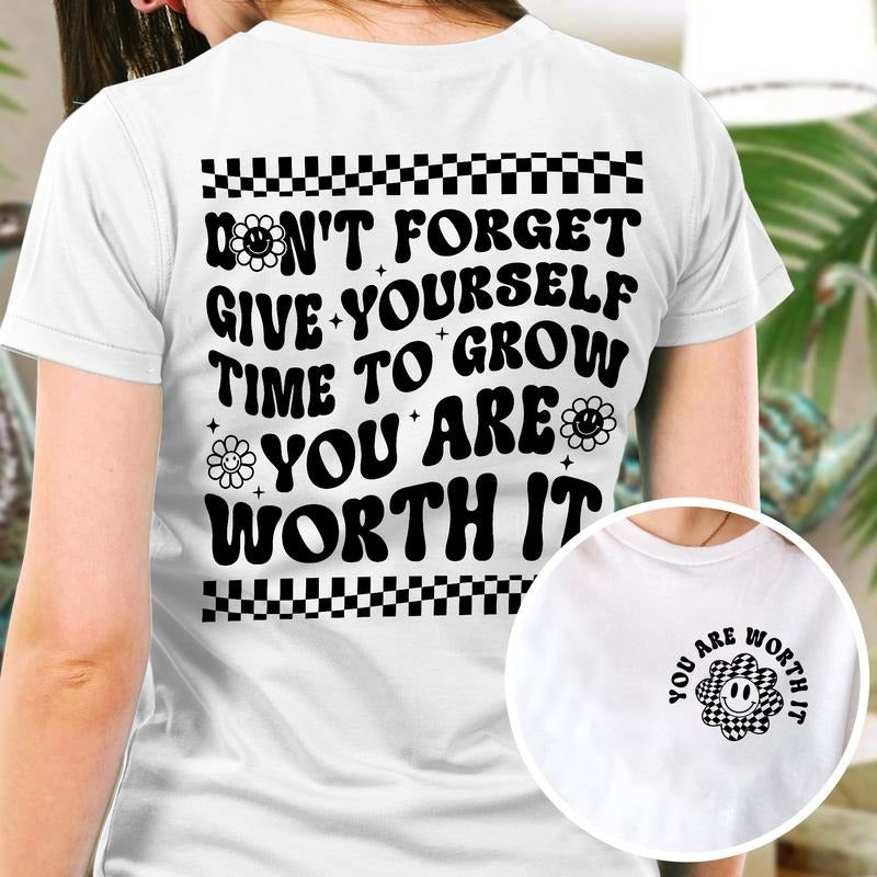 Sandjest Inspirational T-Shirt Don't Forget to Give Yourself Time to Grow You Are Worth It Wave Groovy Gift for Girl...
