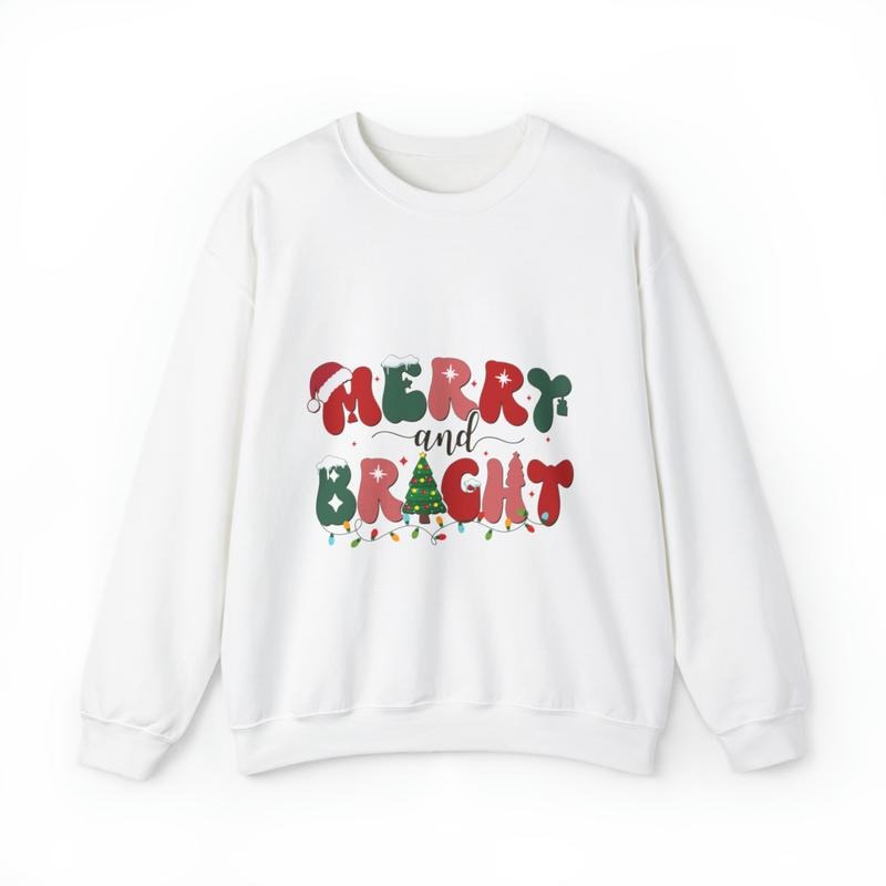 Sandjest Merry And Bright Christmas Sweatshirt, Women Christmas Shirt, Christmas Sweatshirts for Women, Christmas Women,...
