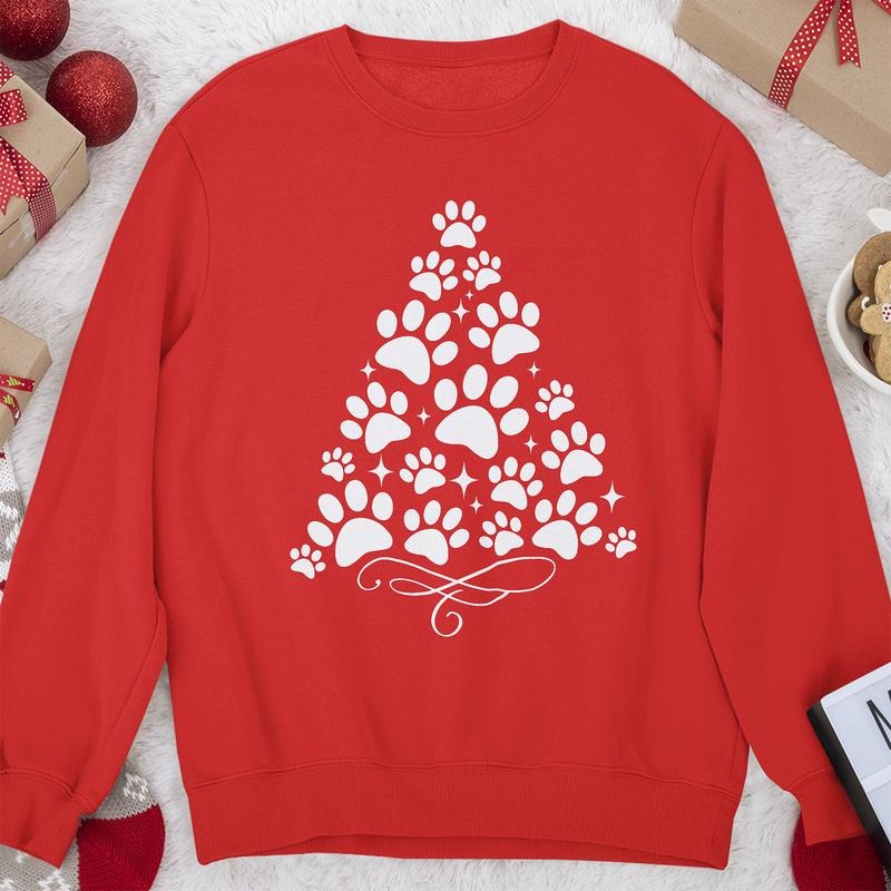 Sandjest Merry Christmas Paw Crewneck Sweatshirt Gift for Pet Lover Dog Mom T-Shirts, Hoodie | UrbanDripWear.com