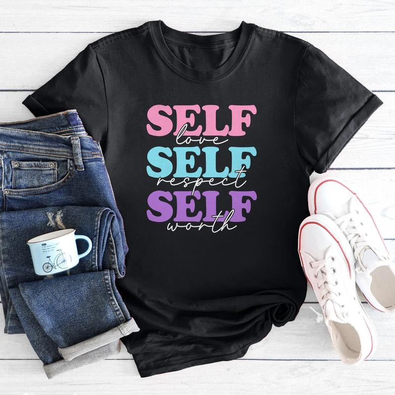 Sandjest Motivational Shirt Self Love Self Respect Self Worth Gift for Female Girl Women Friends Hoodie, Sweatshirt