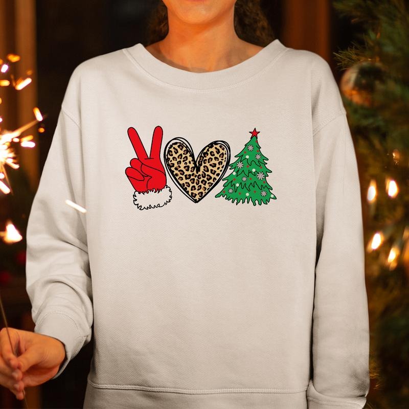 Sandjest Peace Love Christmas Crewneck Sweatshirt Funny Gift for Women Friend Girl Xmas Gifts T-Shirts, Hoodie