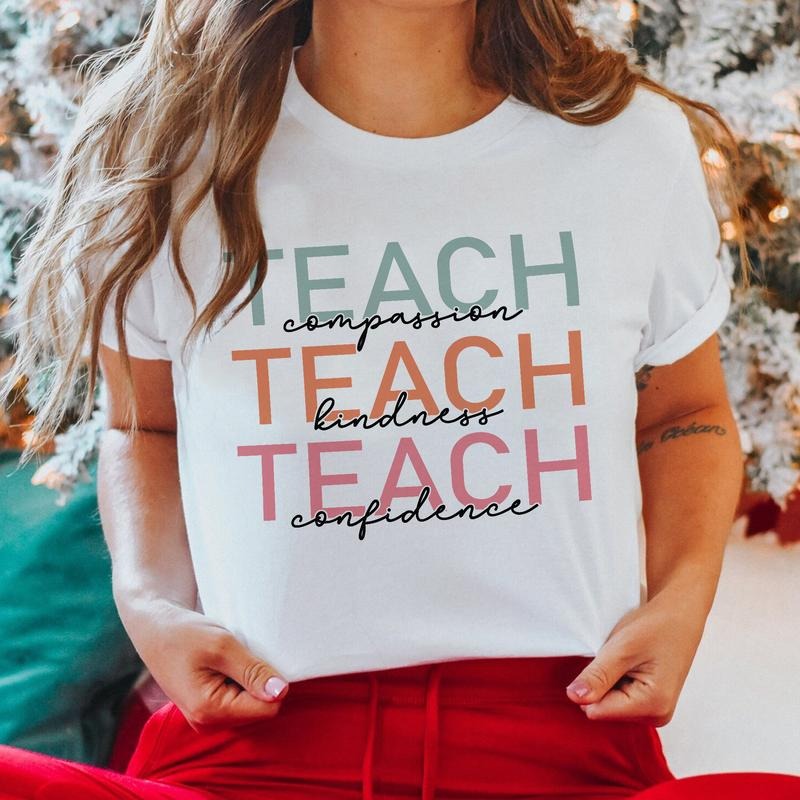Sandjest Teacher T-Shirt Teach Compassion Teach Kindness Teach Confidence Gift for Women Girl Friend Hoodie, Sweatshirt