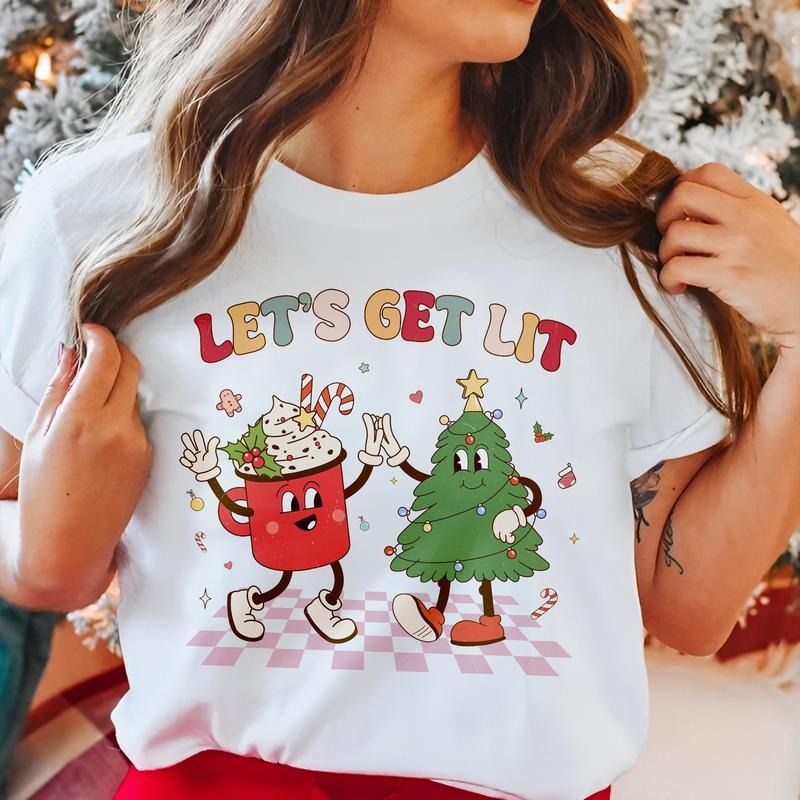Sandjest Trendy Christmas Shirt for Women, Retro Trendy Christmas T-shirt, Hot Cocoa Vintage Woman Christmas Graphic Tee,...