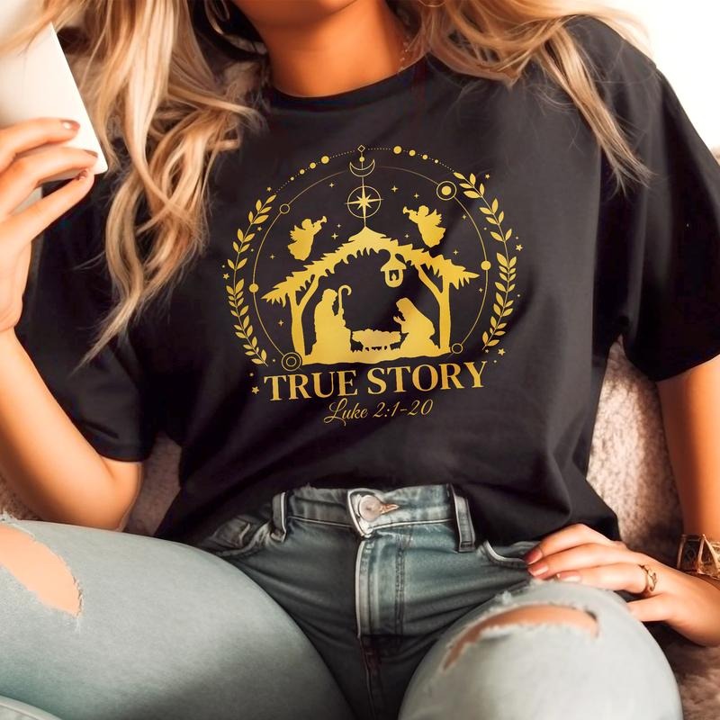 Sandjest True Story Nativity Christmas Tshirt, Christmas Jesus Shirt, Nativity Christmas T-Shirt, True Story Shirt,...