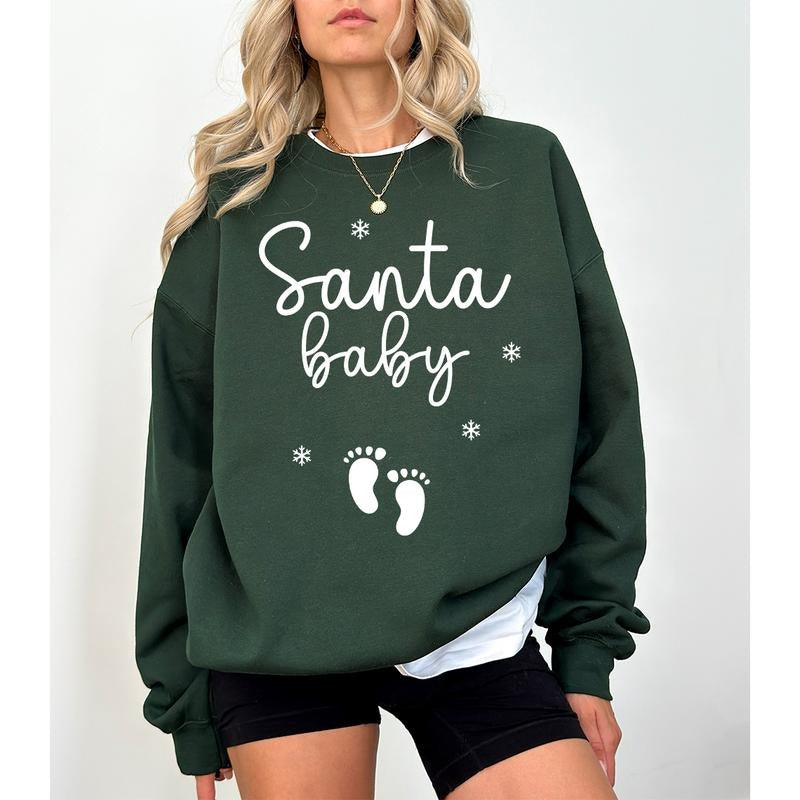 Santa Baby Christmas Sweatshirt, Expecting Mom To Be Christmas T-Shirt, Christmas Maternity Sweater, Christmas Pregnancy...