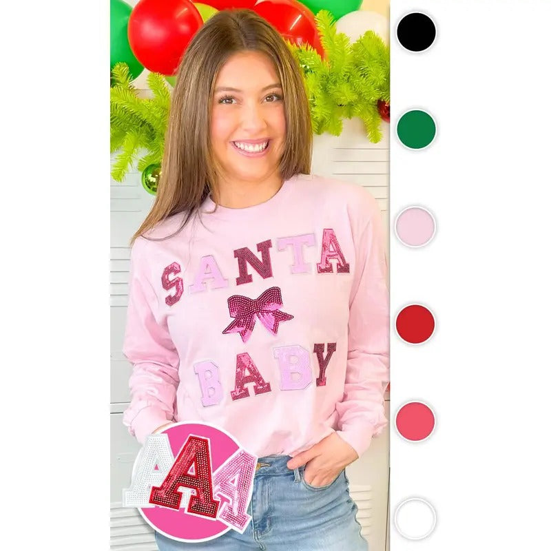 Santa Baby Sequin Graphic Long Sleeve T-Shirt Hoodie, Sweatshirt | UrbanDripWear.com