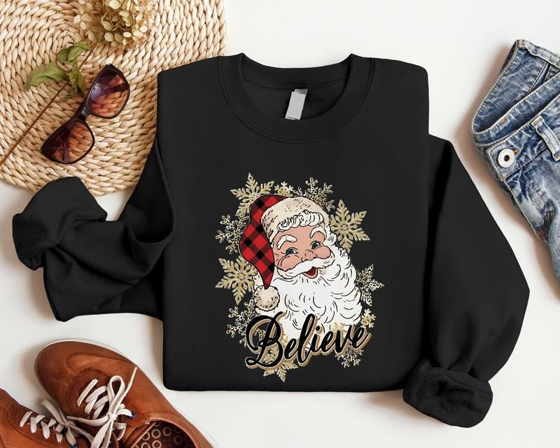 Santa Believe Sweatshirt, Trendy Christmas Hoodie, Leopard Santa Sweater, Cute Holiday Santa Hoodie, Xmas Gift Sweatshirt...