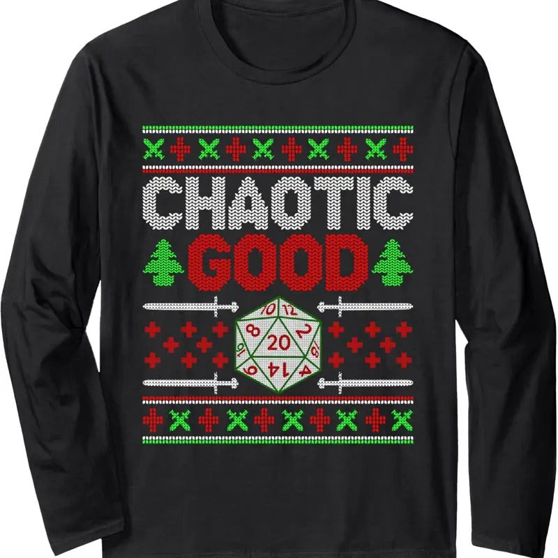 Santa Chaotic Good Christmas D20 Ugly Tabletop Sweater Long Sleeve T-Shirt Hoodie, Sweatshirt | UrbanDripWear.com