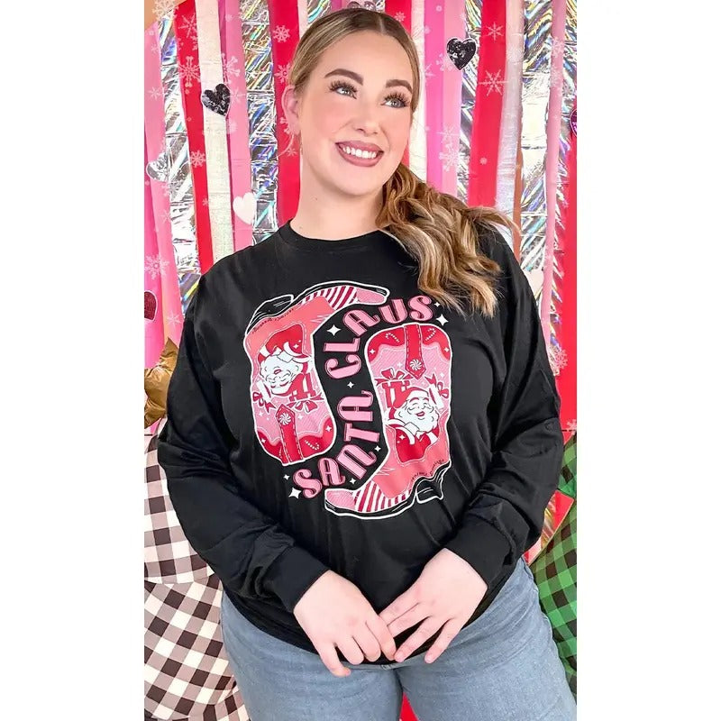 Santa Claus Boots Christmas Graphic Long Sleeve T-Shirt Hoodie, Sweatshirt | UrbanDripWear.com