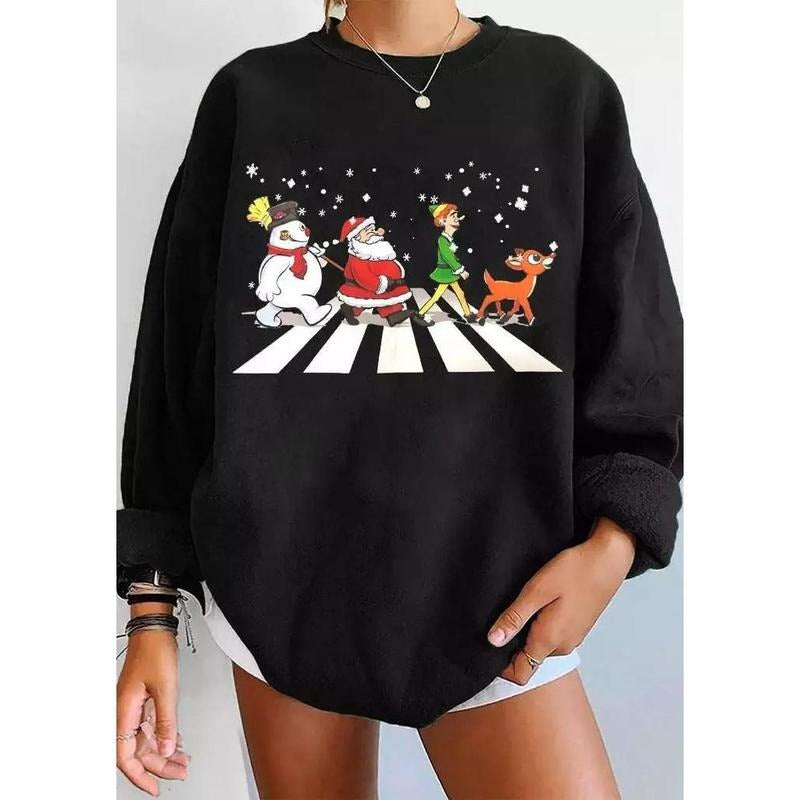 Santa Claus Snowman Reindeer Snowflake Sweatshirt - Black T-Shirts, Hoodie | UrbanDripWear.com