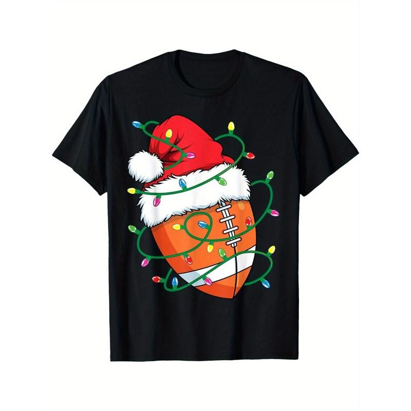 Santa Football Sports Ball Men Christmas Xmas Lights T-Shirt made in usa Hoodie, Sweatshirt | UrbanDripWear.com