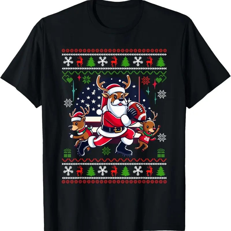 Santa Reindeer Play American Football Ugly Christmas Sweater T-Shirt Hoodie, Sweatshirt | UrbanDripWear.com
