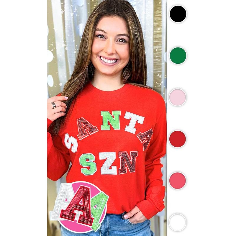 Santa Season Sequin Graphic Long Sleeve T-Shirt Hoodie, Sweatshirt | UrbanDripWear.com