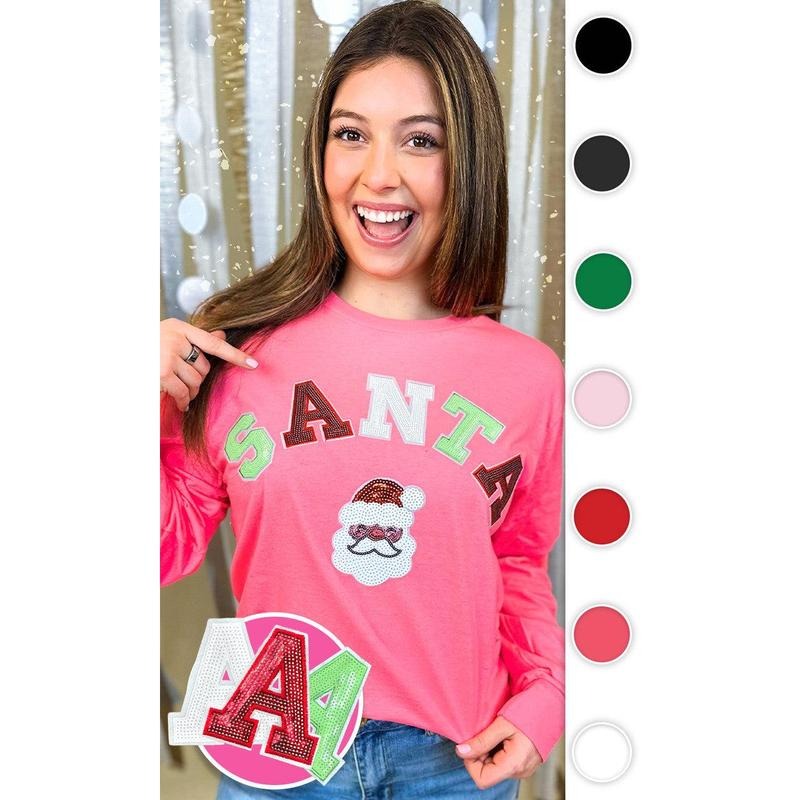 Santa Sequin Graphic Long Sleeve T-Shirt Hoodie, Sweatshirt | UrbanDripWear.com