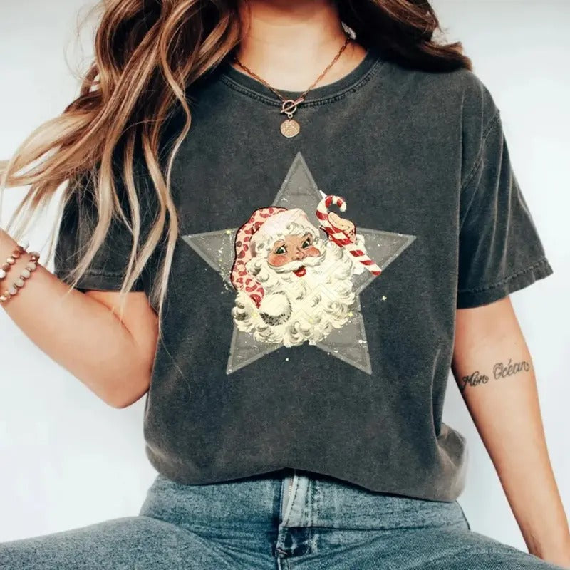 Santa Star Christmas T-Shirt, Funny Christmas t-shirt Womenswear Top Hoodie, Sweatshirt | UrbanDripWear.com