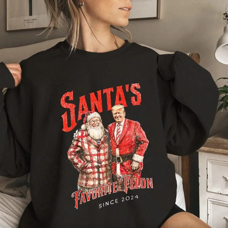 Santa's Favorite Felon sweatshirt, I'll Be Home for Christmas Trump Xmas sweatshirt T-Shirts, Hoodie | UrbanDripWear.com