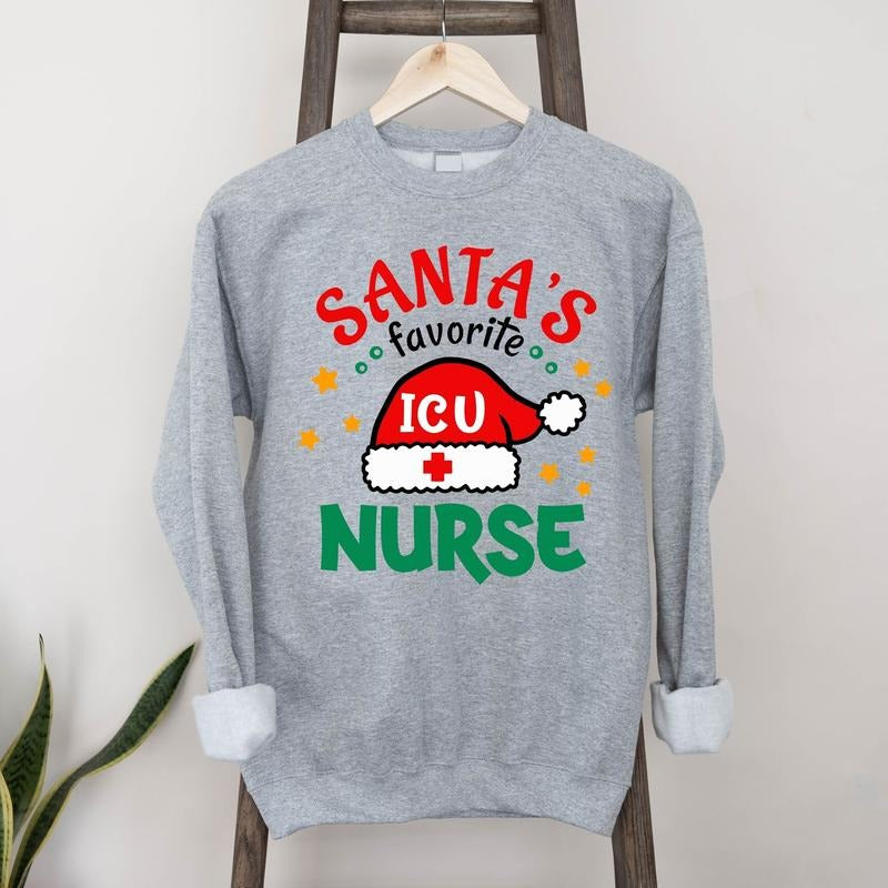 Santa's Favorite ICU Nurse Sweatshirt, Intensive Care Unit Nurse Christmas Hoodie, Favorite Nurse Gift Sweater, Matching...
