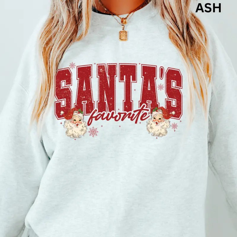 Santa's Favorite christmas Christmas Winter Graphic Long Sleeve Casual Cotton Polyester Oversized sweatshirt - Comfort...