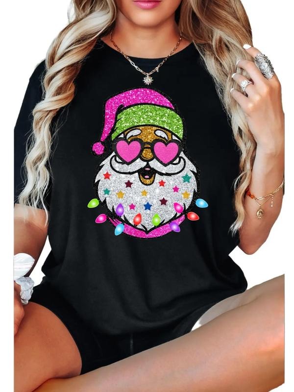 Santa with sunglasses printed sparkle effect tshirt Cotton Hoodie, Sweatshirt | UrbanDripWear.com