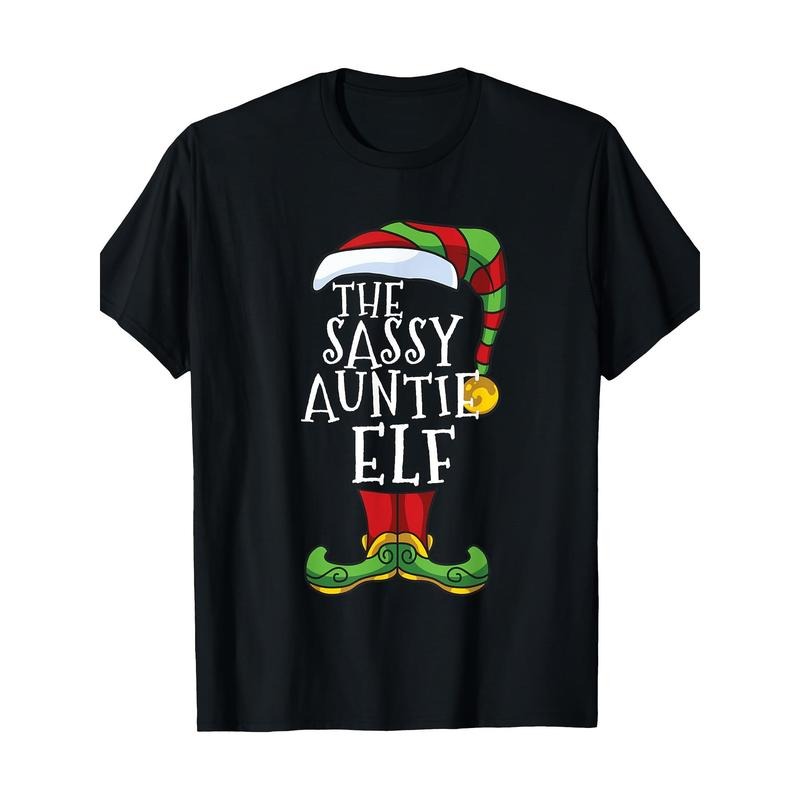 Sassy Auntie Elf Family Matching Christmas Group T-Shirt 100%cotton Made in USA Hoodie, Sweatshirt | UrbanDripWear.com