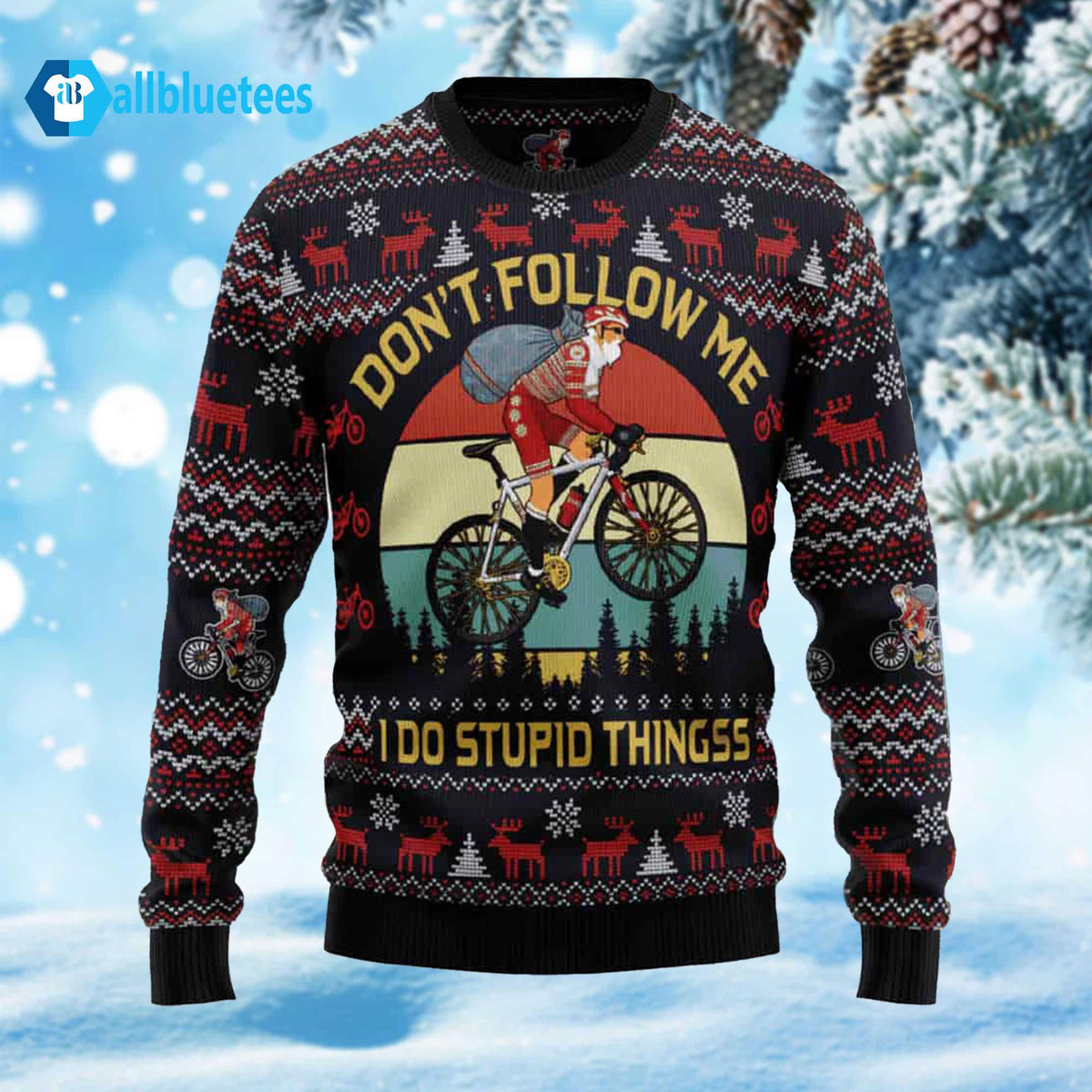 Santa Claus On Mountain Bike Ugly Christmas Sweater