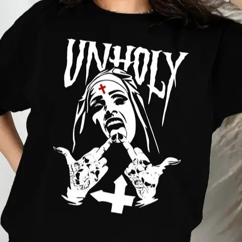 Satanic Nun Tattoos Unholy T-Shirt, Unholy Nun TShirt, Satan Bad Nun, Baphomet Shirt, Satan Bad Nun Inverted Cross Shirt,...