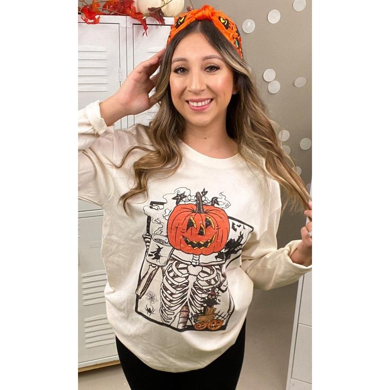 Scary Skeleton Boyfriend Long Sleeve Graphic T-Shirt Hoodie, Sweatshirt | UrbanDripWear.com