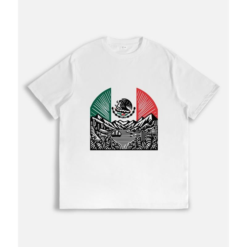 Scenic and Patriotic T - Shirt: Mexican Landscape with National Emblem Hoodie, Sweatshirt | UrbanDripWear.com
