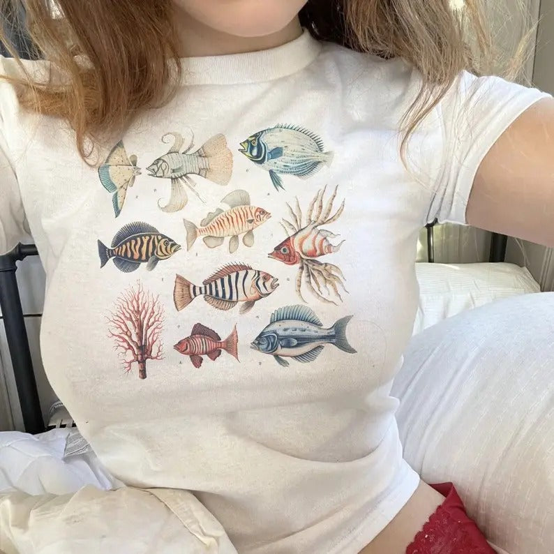 Seashell Baby Tee Y2k Marine Shirt Sea Creatures Graphic Baby Tee Vintage Graphic Tee For Women Seashell Shirt Vintage...