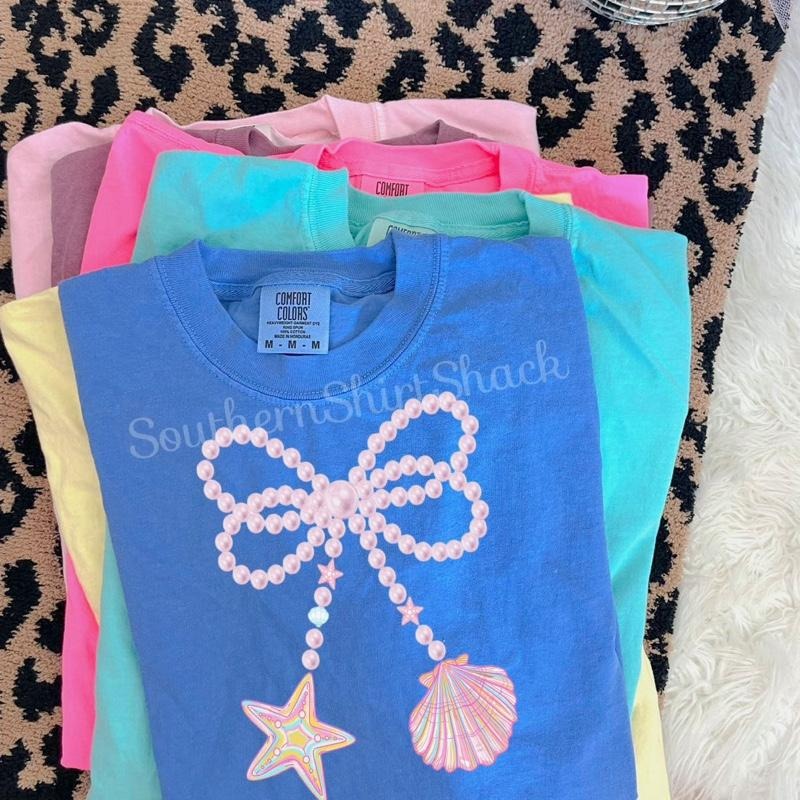 Seashell Pearly Bow t shirt  | Flo Blue comfort colors t shirt | Summer t shirt Hoodie, Sweatshirt | UrbanDripWear.com