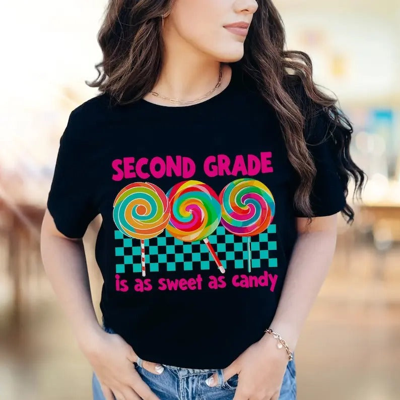 Second Grade is as Sweet as Candy Back-to-School T-Shirt for Teachers, Sweet Lollipops Second Grade Teacher Tee, Teacher...