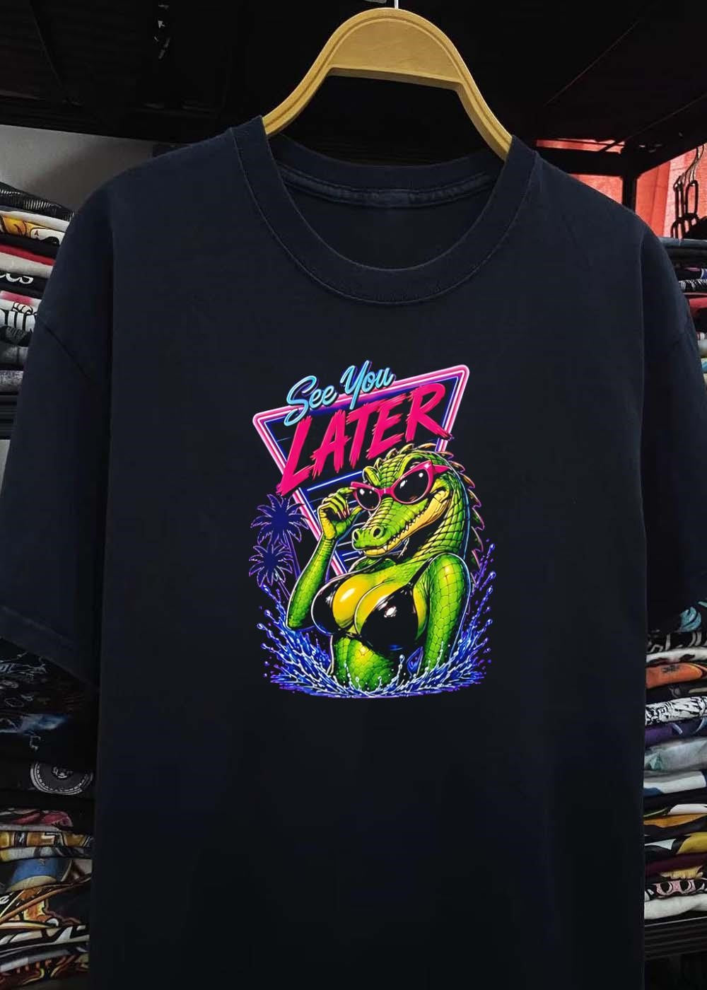 See You Later Crocodile Basking in a Bikini Purple Retro T-Shirt