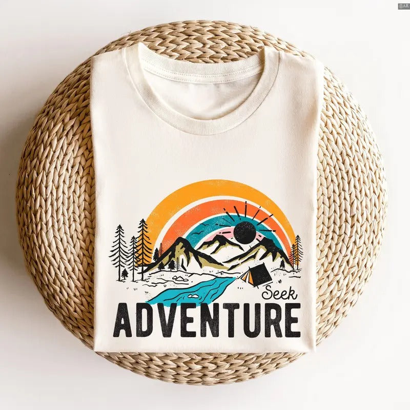 Seek Adventure Shirt,Vacation Shirt,Camping Shirt, Retro Crewneck, Gift For Lovers, Cotton, Trendy Womenswear Top Hoodie,...