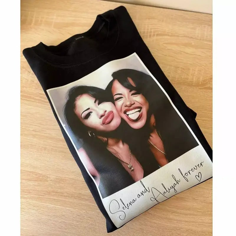 Selen@ & Aal!yah Forever Photo Tee, Gift For Fan Black Unisex Tshirt Cotton Hoodie, Sweatshirt | UrbanDripWear.com